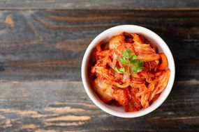 Red kimchi in a bowl
