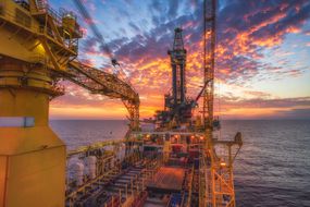 An offshore oil drilling rig in the Gulf of Thailand
