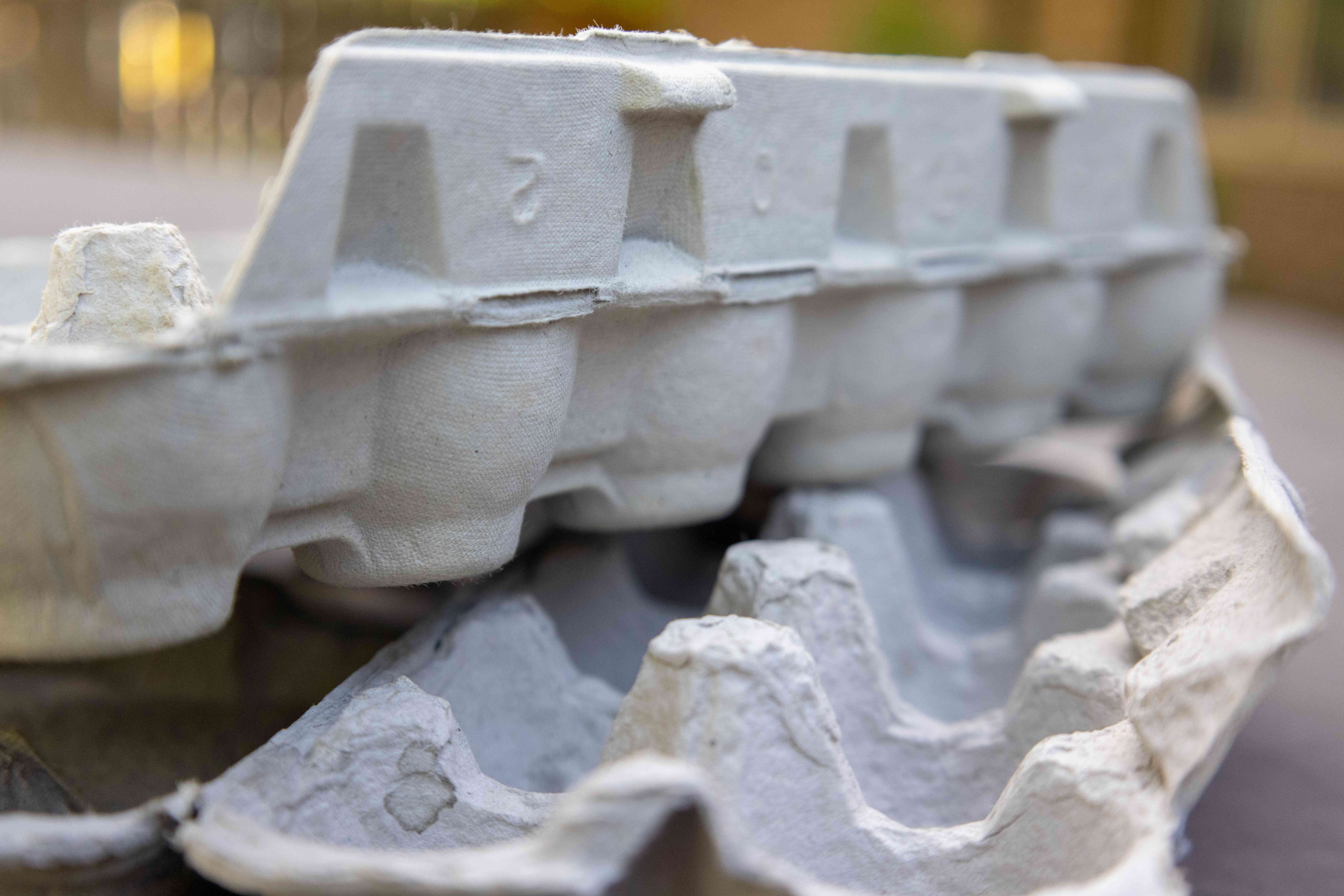 compostable egg carton boxes stacked on top of each other