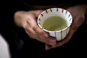 双手捧着绿茶的近距离拍摄