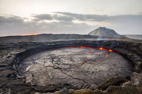 The active Erta Ale volcano in Ethiopia at sunrise