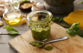 Pesto sauce on a cutting board